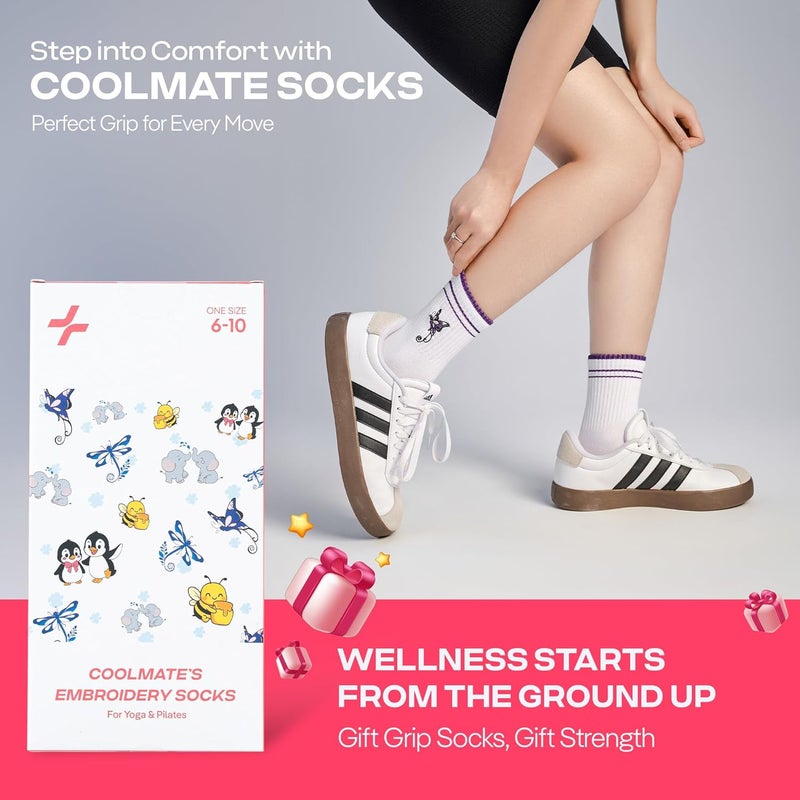 CoolMate Store Pilates Socks with Grips for Women, Yoga Socks, Crew Non Slip Women for Barre, Pilates Gifts - Image 4